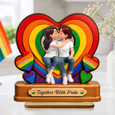 Together With Pride LGBT+ Couple - Personalized 2-Layered Wooden Plaque - Gift For Couple, Happy Pride Month