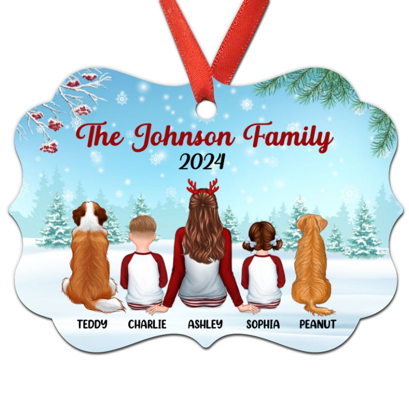 Christmas Family Single Parent In Snow Back View Personalized Christmas Ornament