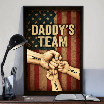 Daddy's Team Fist Bump Metal Plate Vintage Personalized Poster, Father's Day Gift for Dad