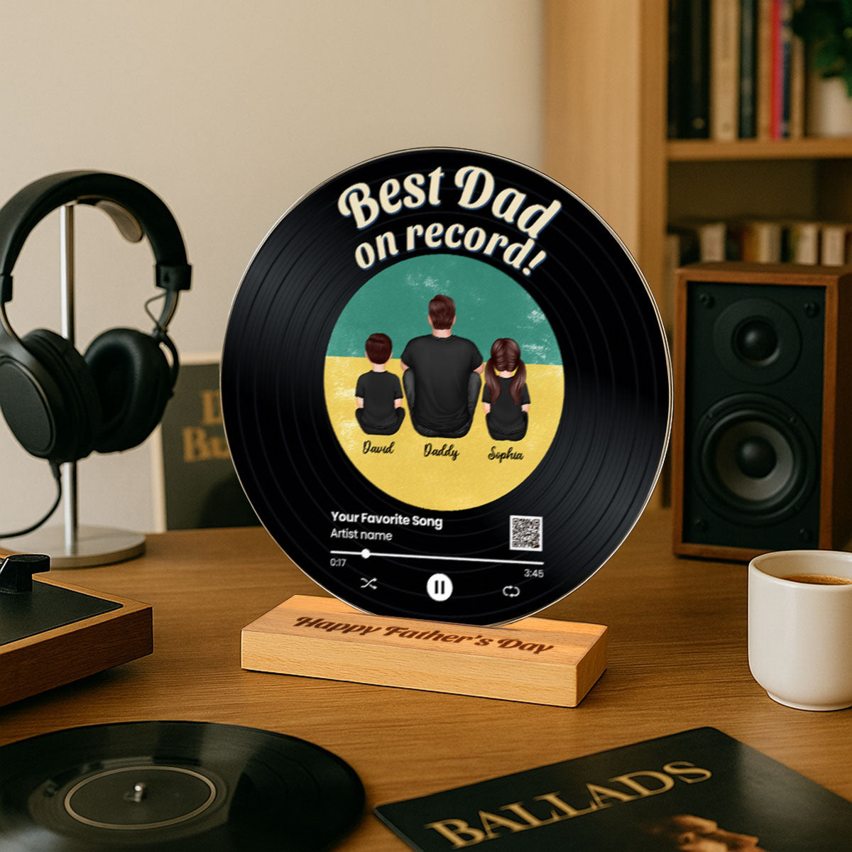 Retro Best Dad On Record Favorite Song Scannable QR Code Personalized Acrylic Record Plaque, Father's Day Gift For Dad