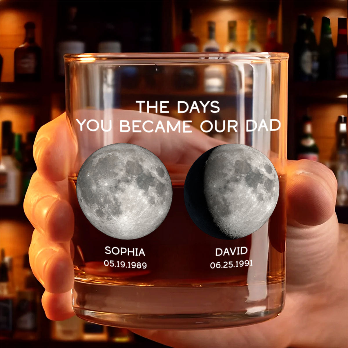 The Days You Became Our Dad Custom Birthday Moon Phase Personalized Whiskey Glass