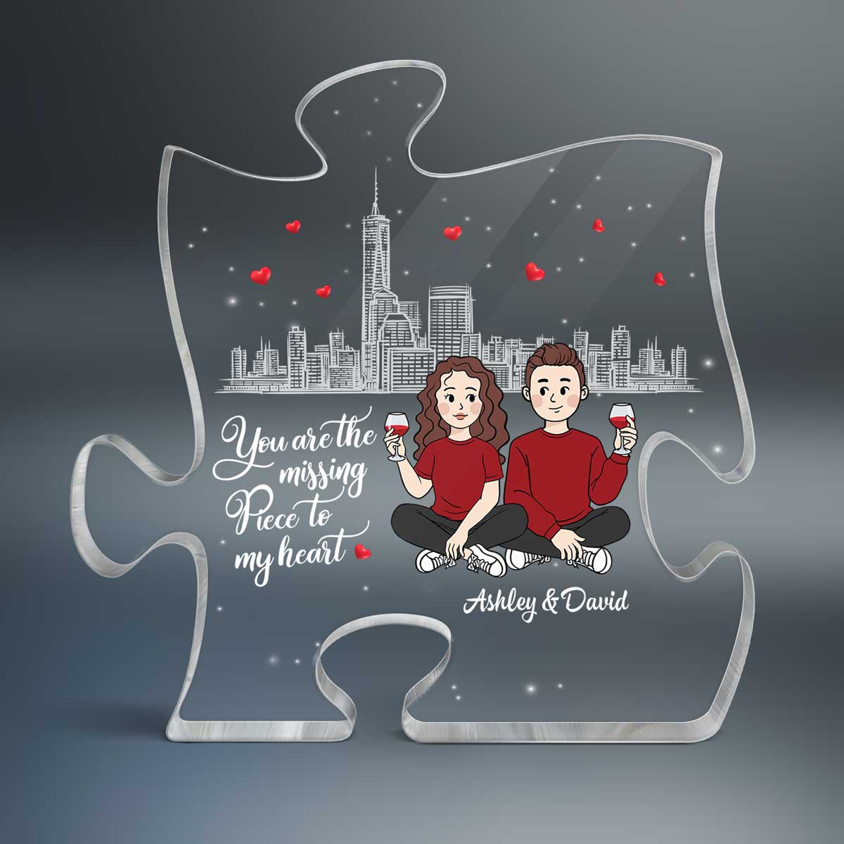 The Missing Piece To My Heart Cartoon Couple Personalized Puzzle Acrylic Plaque