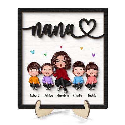 Grandma Grandkids Sitting Happy Face Personalized 2-layer Wooden Plaque