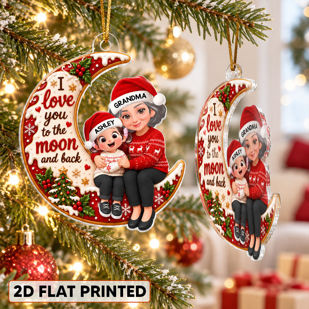 Endless Love Christmas Grandma Grandkid Love You To The Moon And Back - Personalized Acrylic Ornament - Gift For Grandma, Grandkids, Grandsons, Granddaughters