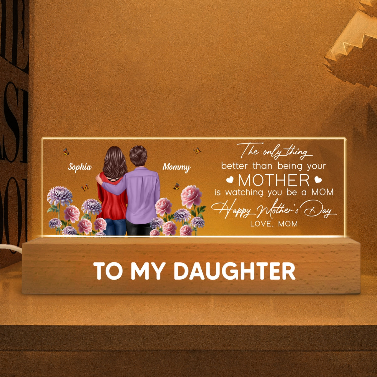 To My Daughter From Mom Happy Mother's Day Birth Flower Personalized Acrylic Block LED Night Light