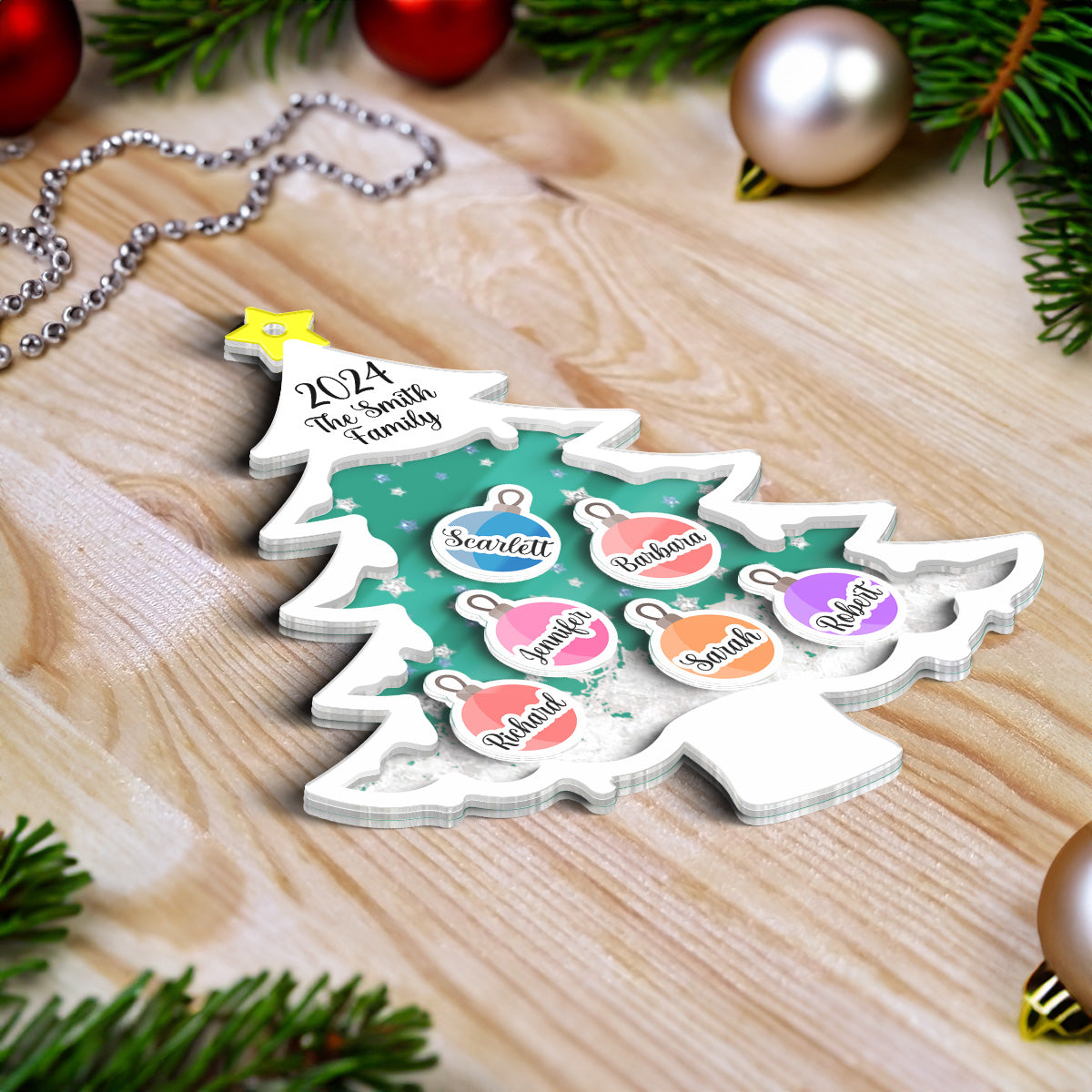 Family Christmas Tree Personalized Shaker Ornament, Christmas Gift For Family Members