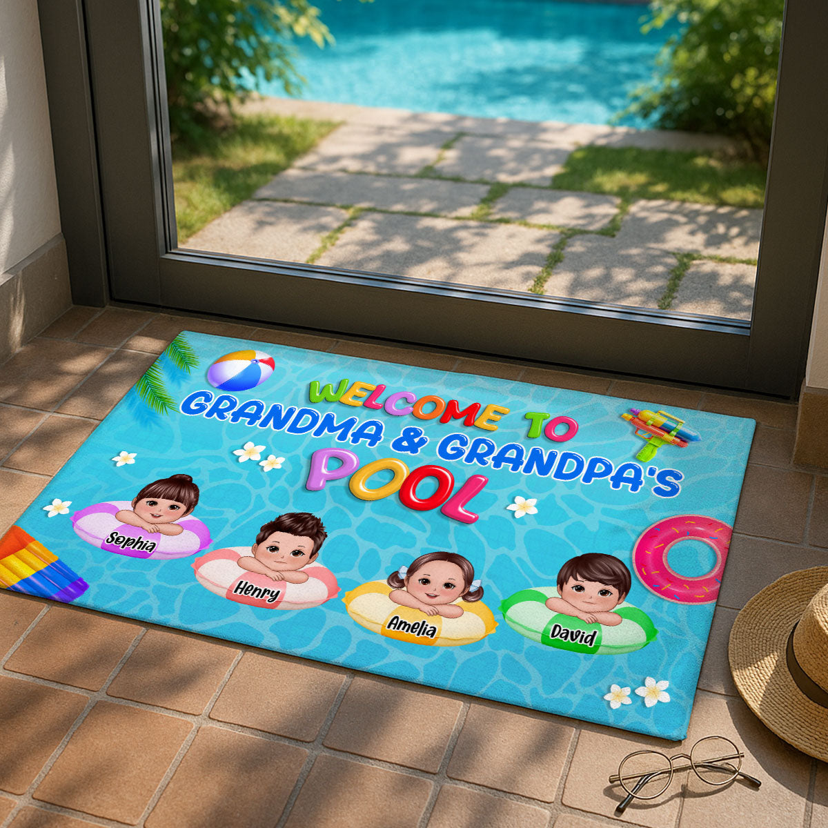 Welcome To Grandpa Grandma Grandparents Summer Pool Personalized Doormat| Summer Decoration