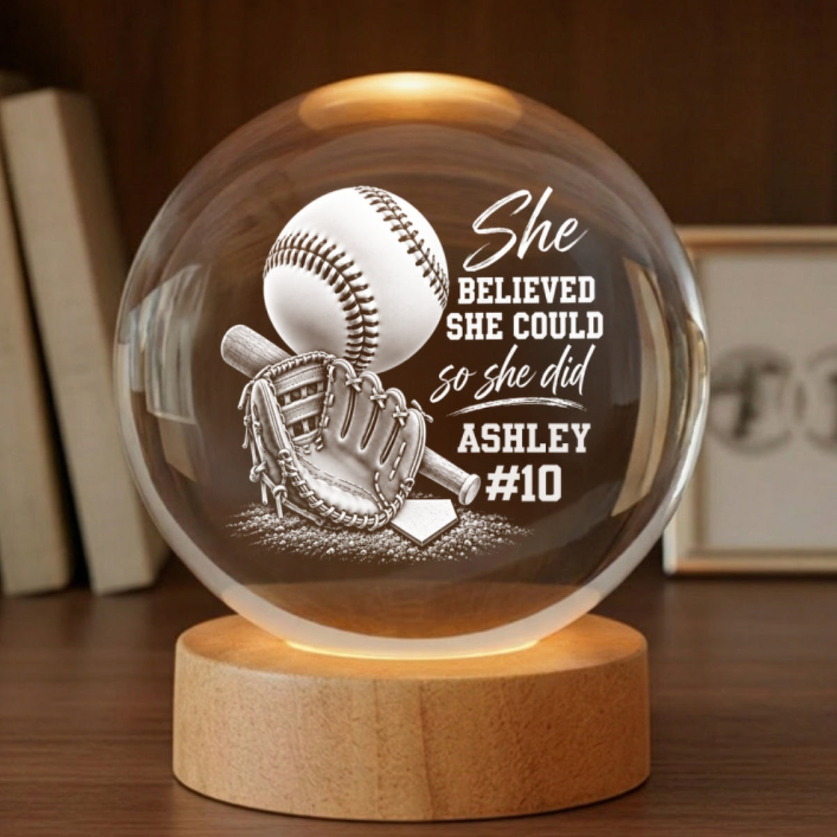 Proud Baseball Player Name And Number - Personalized Crystal Ball LED Night Light - Christmas Gift For Teenagers, Baseball Players, Baseball Lovers, Daughter, Granddaughter, Son, Grandson
