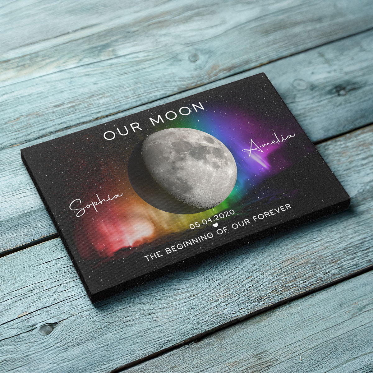Our Moon LGBTQ Couple Gift Moon Phase Art Personalized Canvas, Pride Month Gift, Anniversary Gift