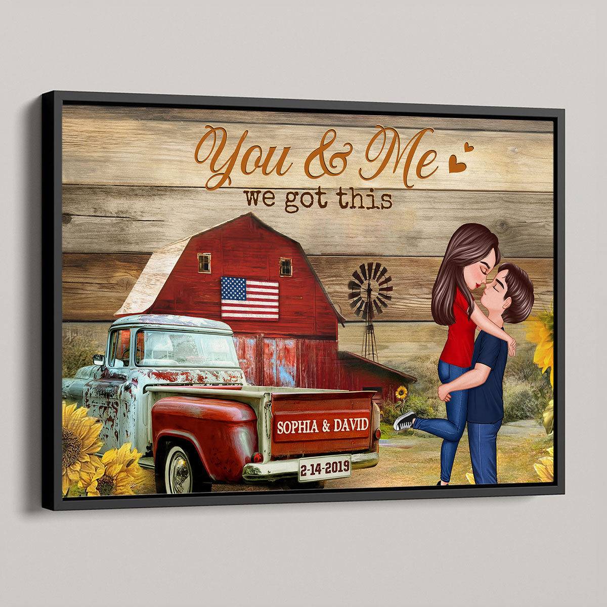 Couple Hugging Kissing Vintage Truck Farmhouse Personalized Poster, Anniversary  Gift For Him, Her, Husband, Wife
