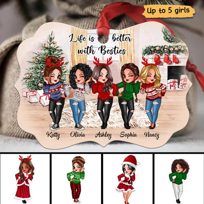 Pretty Women Besties Standing In House Personalized Christmas Ornament
