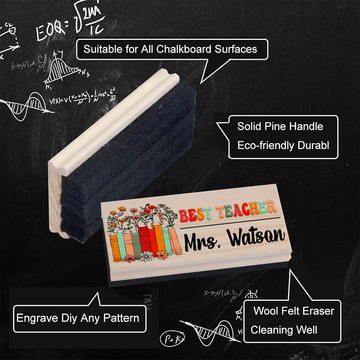Personalized Teacher Whiteboard Eraser, Custom Teacher Appreciation Gifts, Chalkboard Eraser with Marker, Preschool Teacher Name gifts