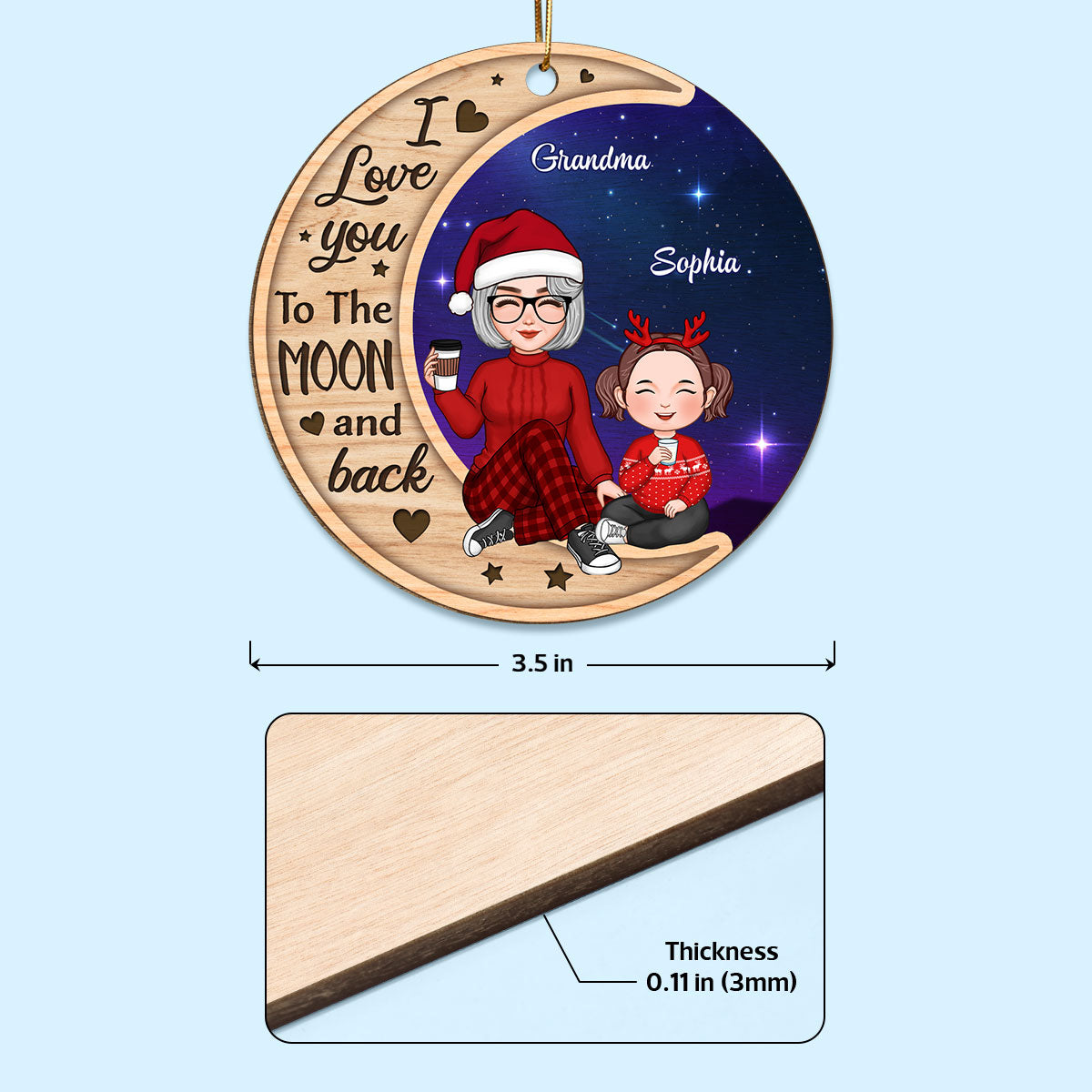 Galaxy Background Cute Grandma Grandkids Personalized Wooden Ornament
