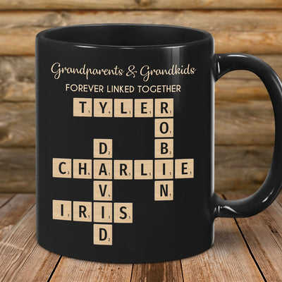 Grandparents & Grandkids Forever Linked Together Crossword Puzzle Personalized Mug, Gift For Large Family, Parent, Grandparents, Siblings, Brothers, Sisters