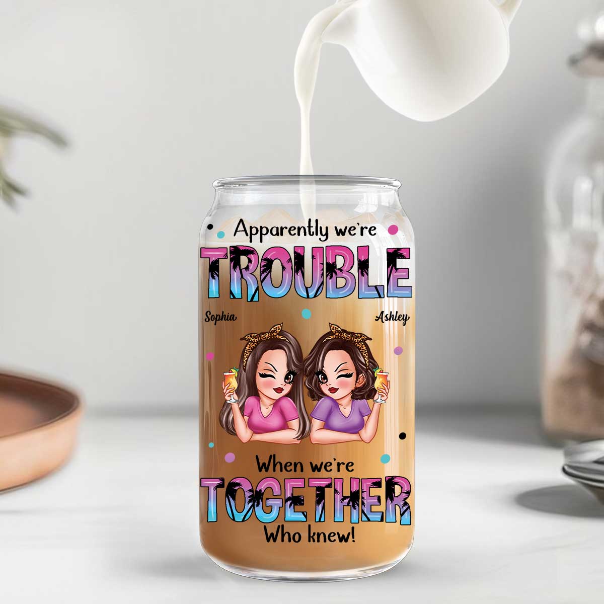 Summer Besties Sassy Women Personalized Clear Glass Can