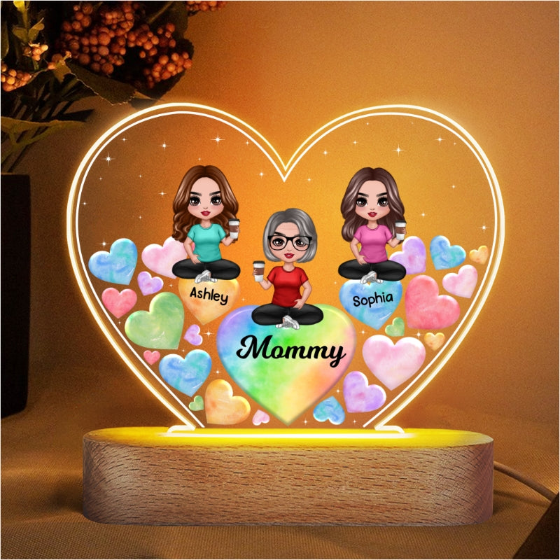 Mother And Daughters Hearts In Heart Personalized Heart Acrylic LED Night Light