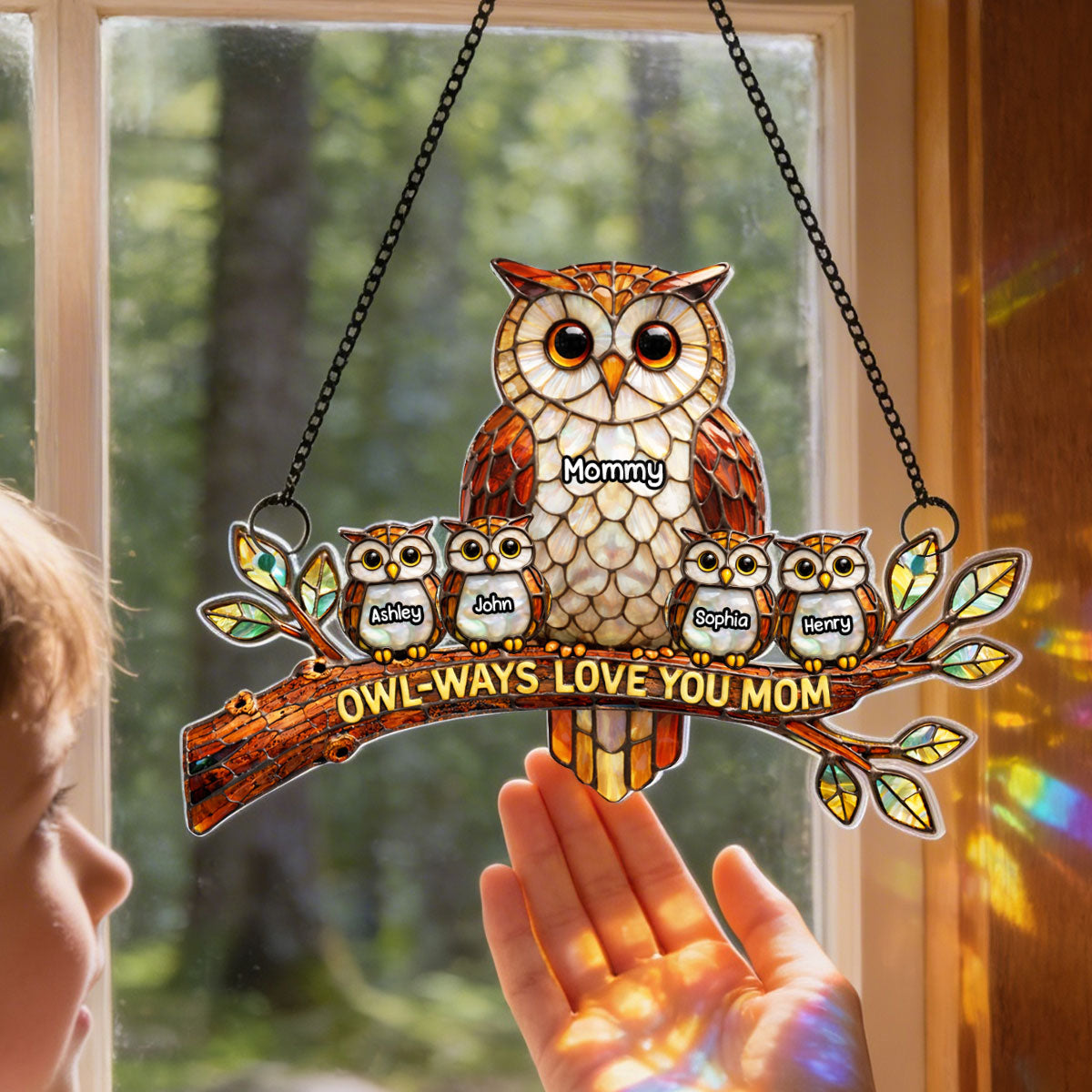 Owl-Ways Love You Mom - Personalized Acrylic Window Hanging - Gift For Mom, Grandma