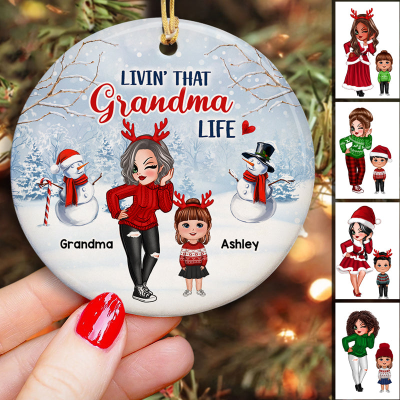 Livin‘ That Grandma Life With Grandkids Christmas Personalized Circle Ornament