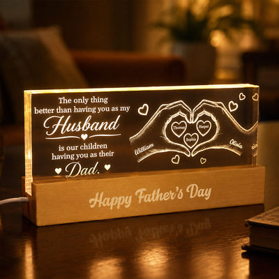 The Only Thing Having You As My Husband Hearts in Hands - Personalized Acrylic Block LED Night Light - Father's Day Gift For Husband