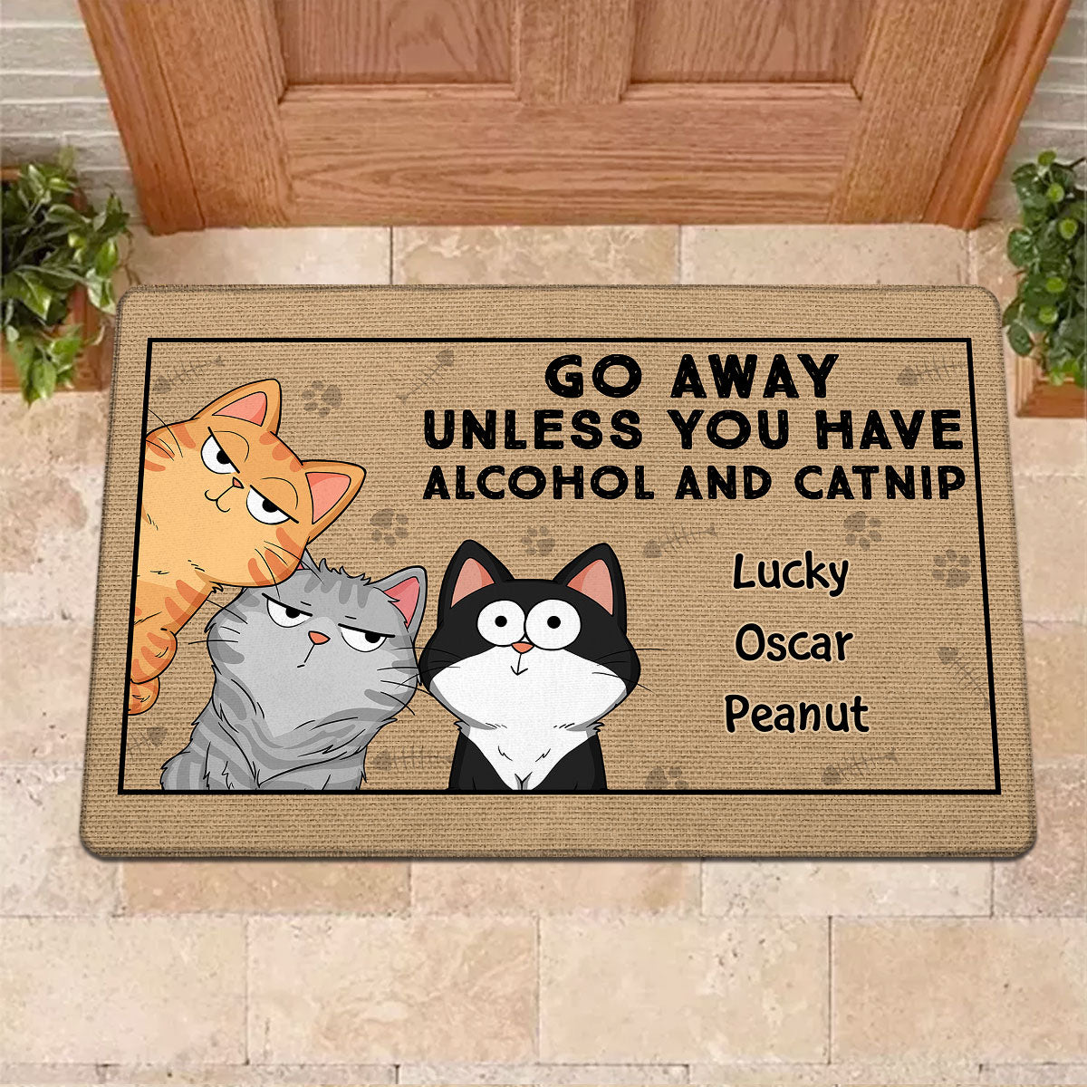 Go Away Unless You Have Alcohol And Cat Nip Funny Cat Expressions Personalized Doormat