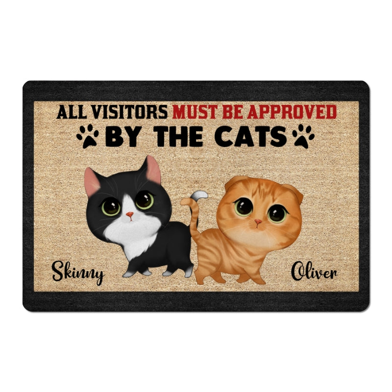 Watercolor Cute Cats Walking All Visitors Must Be Approved By Cats Personalized Doormat