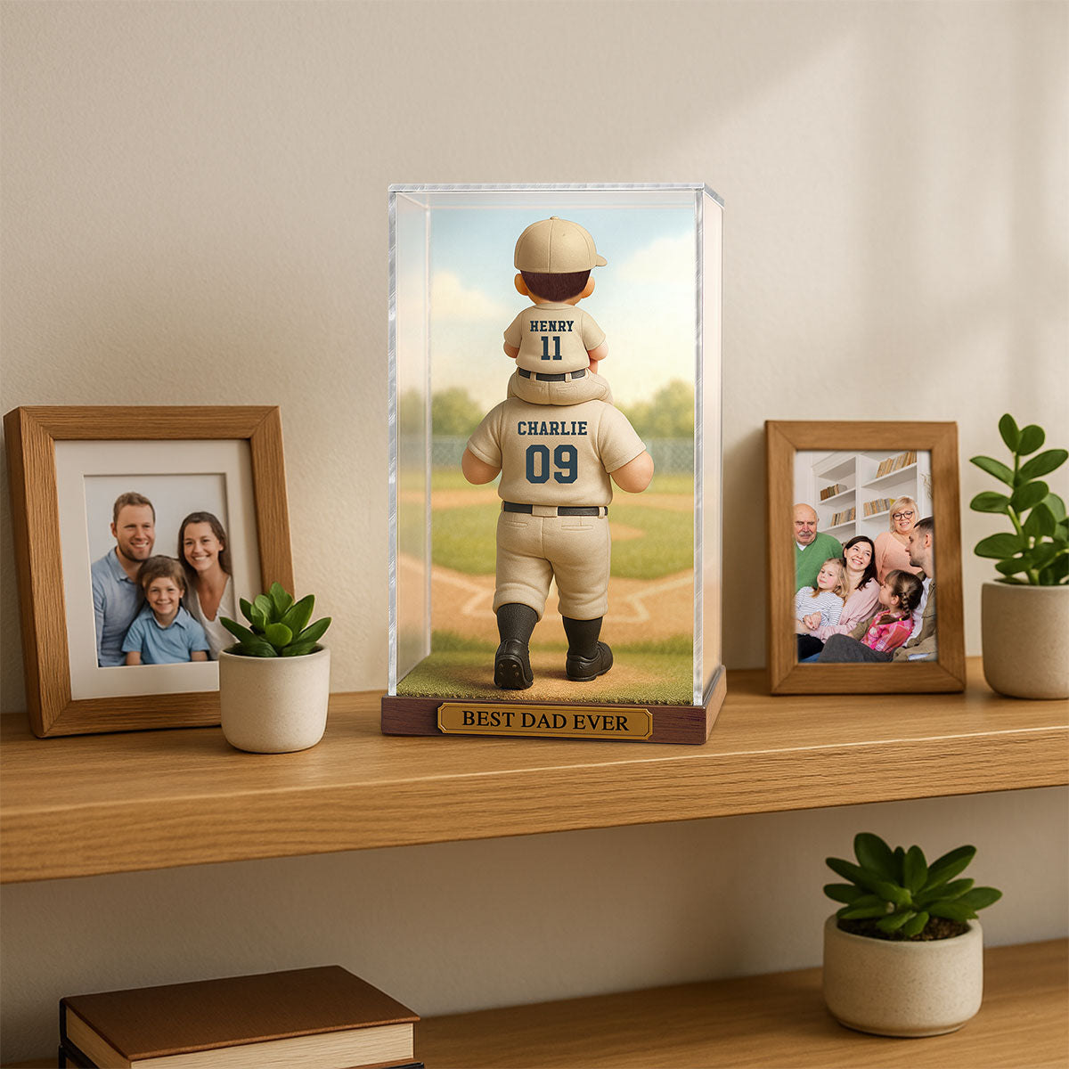 Baseball Dad & Kid In Display 3D Effect Personalized Acrylic Flat Block Plaque