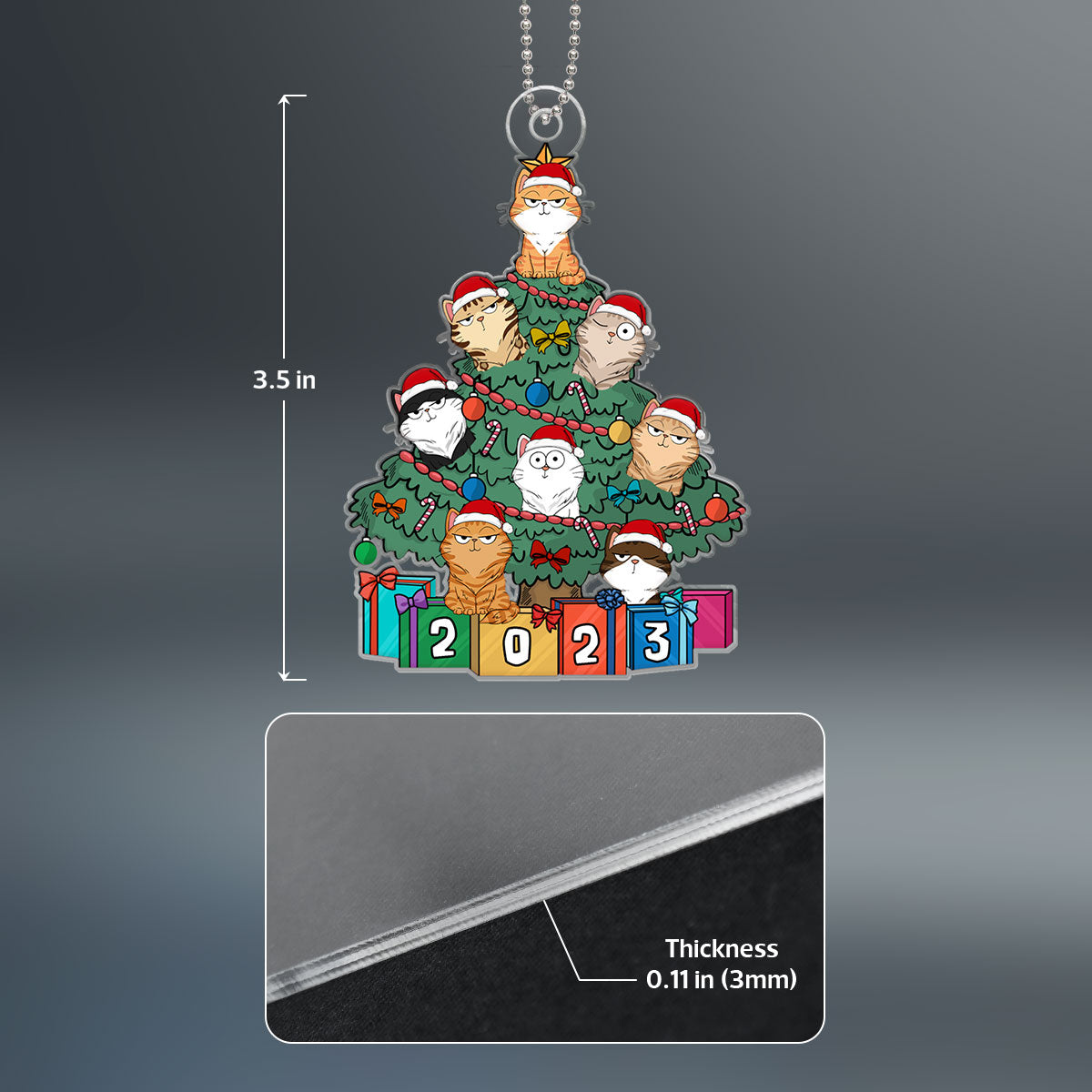 Funny Expression Cats On Christmas Tree Personalized Acrylic Ornament