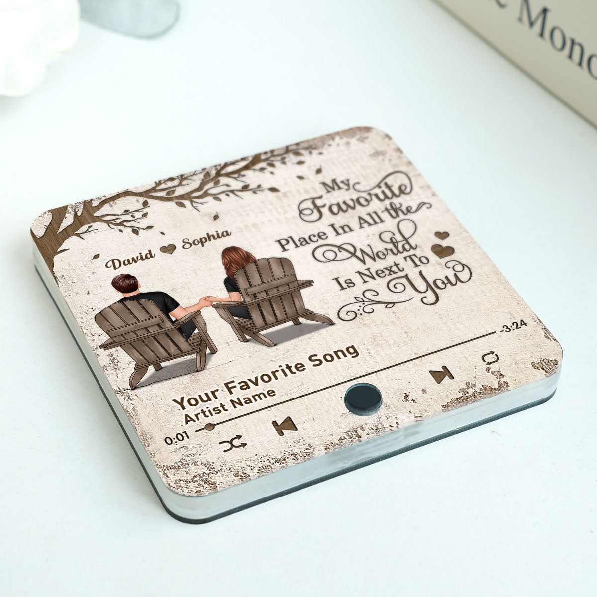 Favorite Place In The World Sitting Couple Back View Personalized Music Fridge Magnet, Anniversary Gift For Him, For Her