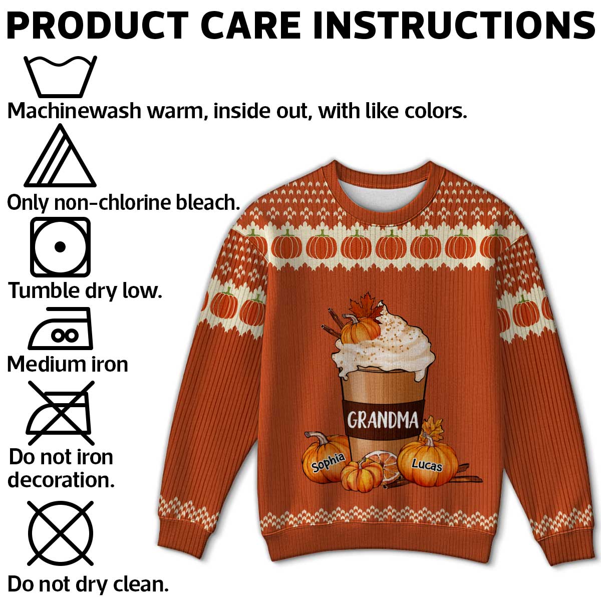 Cozy Fall Vibe Grandma Pumpkin Spice Latte Personalized Sweater