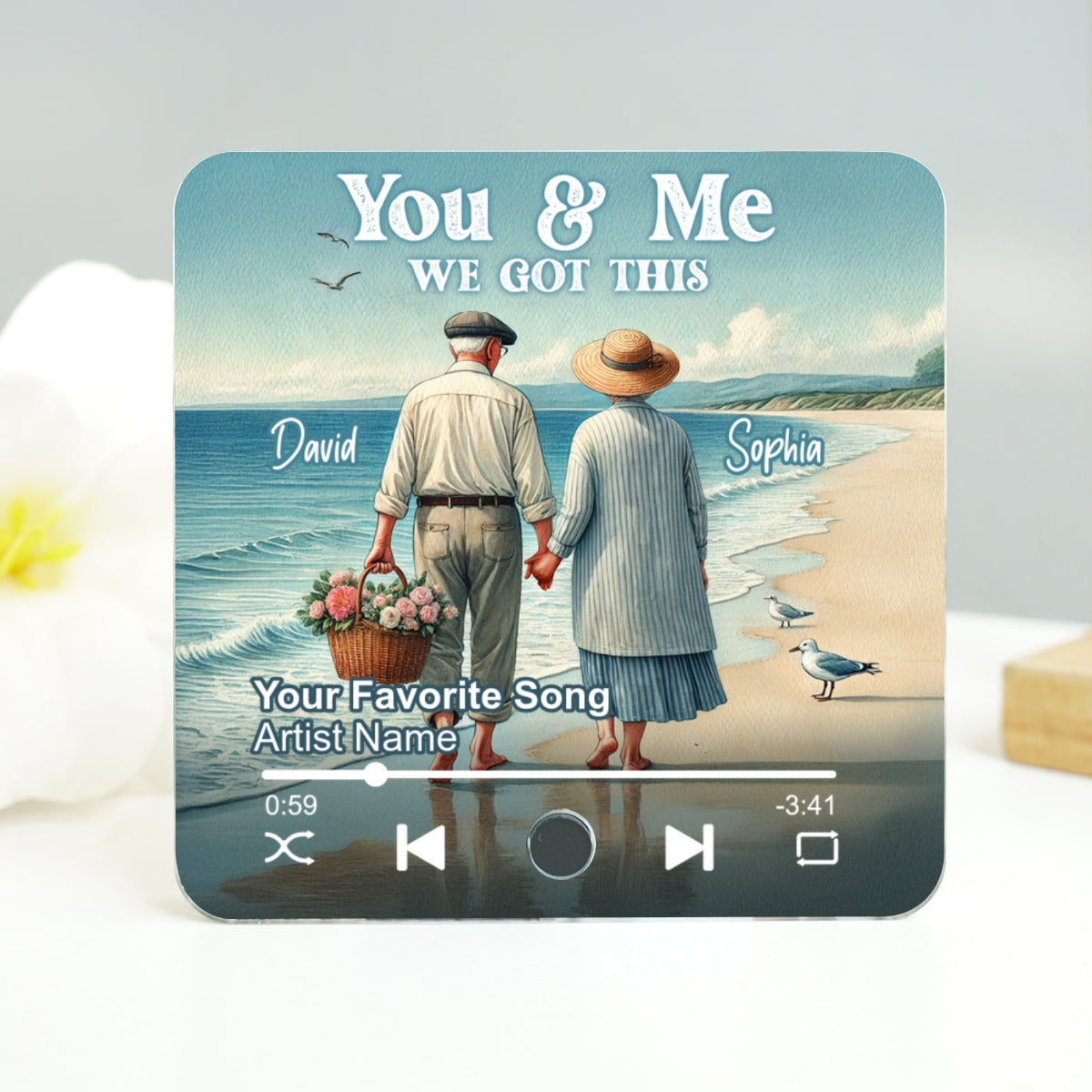 Old Couple Walking On Beach Favorite Song Personalized Music Fridge Magnet, Valentine's Gift For Her, Gift For Him
