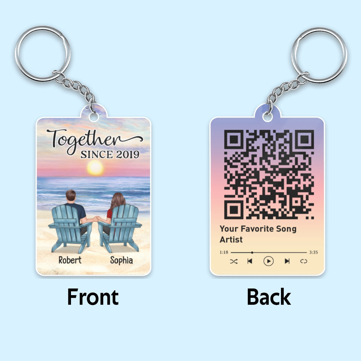 Couple Back View At Beach Favorite Song Scannable QR Code - Personalized Acrylic Keychain - Anniversary Gift For Him, Gift For Her