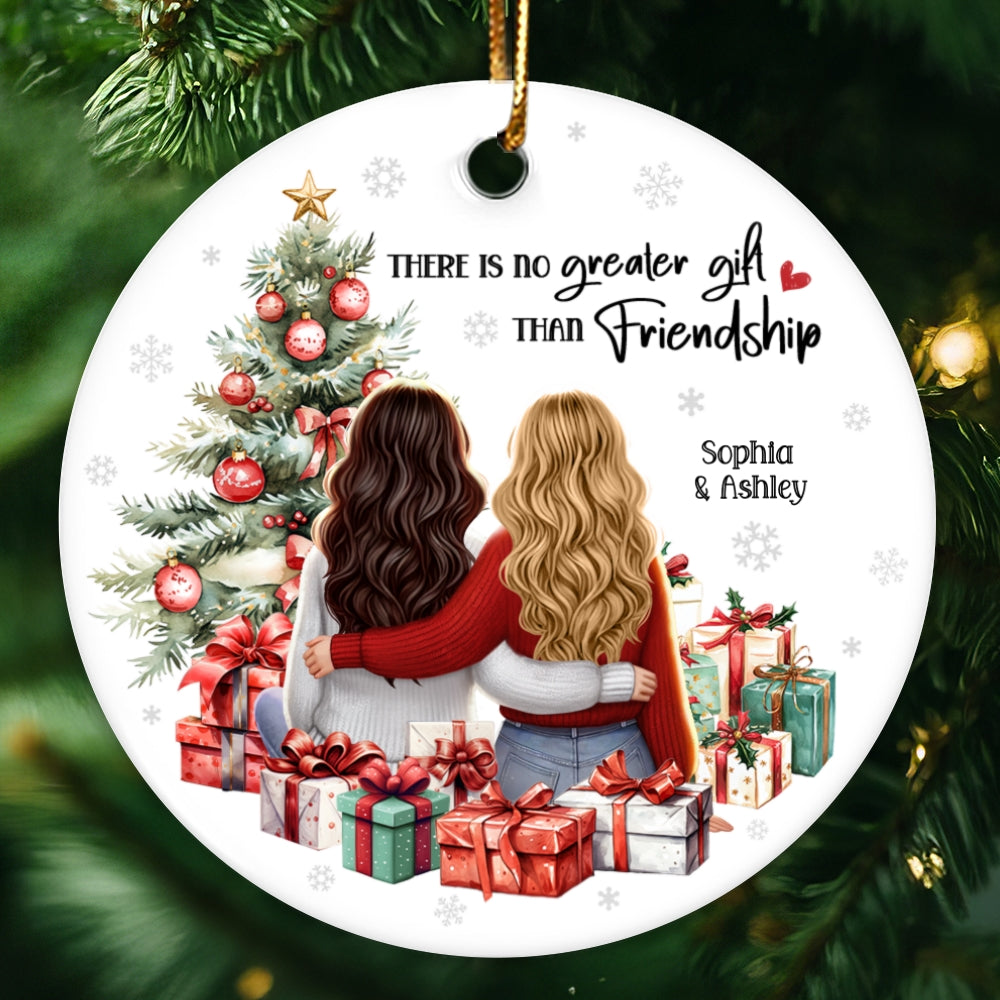 Personalized Christmas Ornament – Besties Sisters by the Tree with Festive Gifts and Holiday Cheer