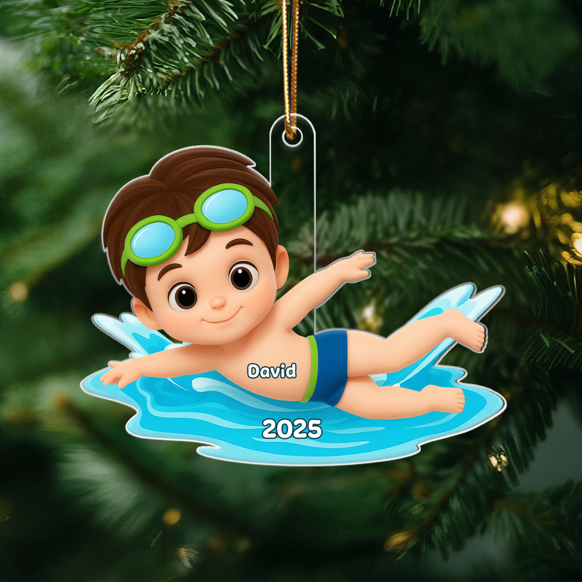 Swimming Boy Girl 3D Effect - Personalized Acrylic Ornament - Christmas Gift for Son Daughter Grandson Granddaughter