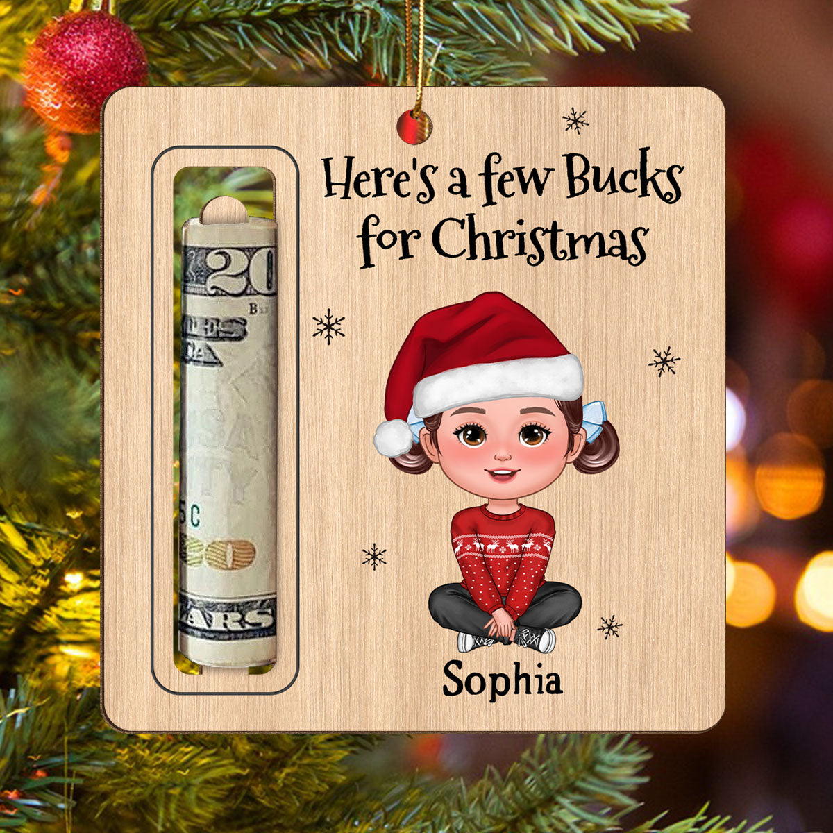 Here’s A Few Bucks for Christmas Cute Kid Personalized Holiday Money Holder Ornament
