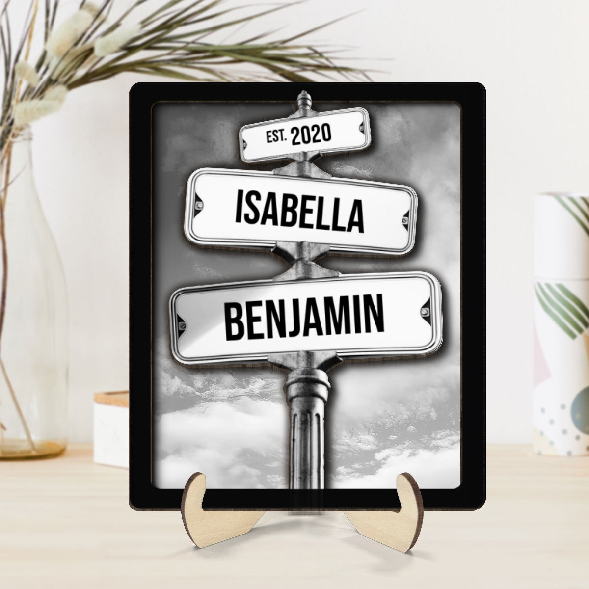 Milestone Together Couple Personalized Crossroads Street Sign 2-Layered Wooden Plaque, Best Home Bedroom Desk Decor For Couples,  Gift for Girlfriend, For Boyfriend