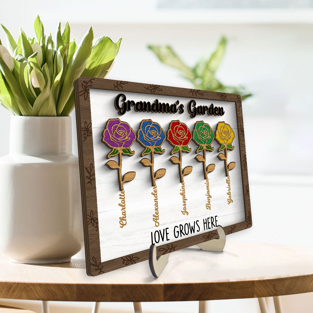 Grandma‘s Gardern Roses Personalized 2-layer Wooden Plaque