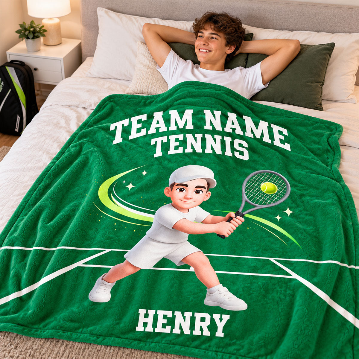 Tennis Boy Girl Custom Name And Team Name - Personalized Fleece Blanket - Christmas Gift For Grandson, Son, Granddaughter, Daughter