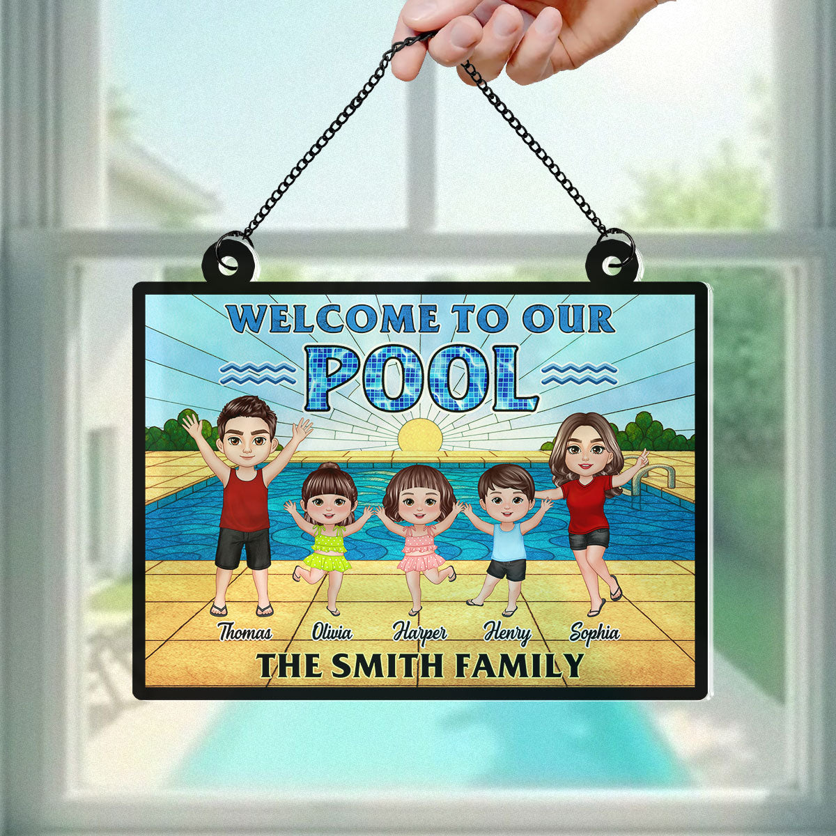 Summer Welcome To Our Family Pool Personalized Suncatcher