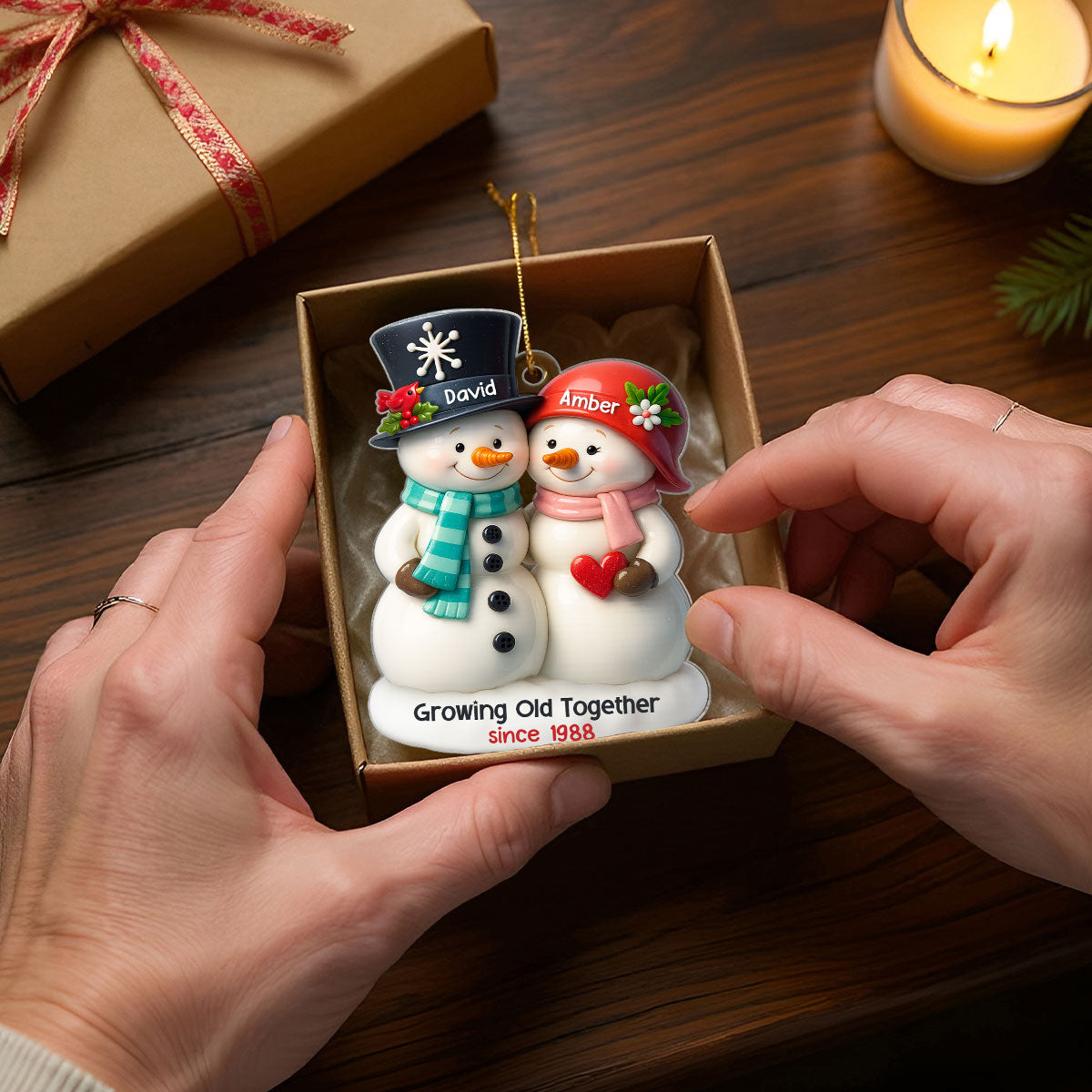 3D Effect Couple Snowman Growing Old Together Personalized Acrylic Ornament, Christmas Gift for him, Gift for her, Anniversary Keepsake Gift