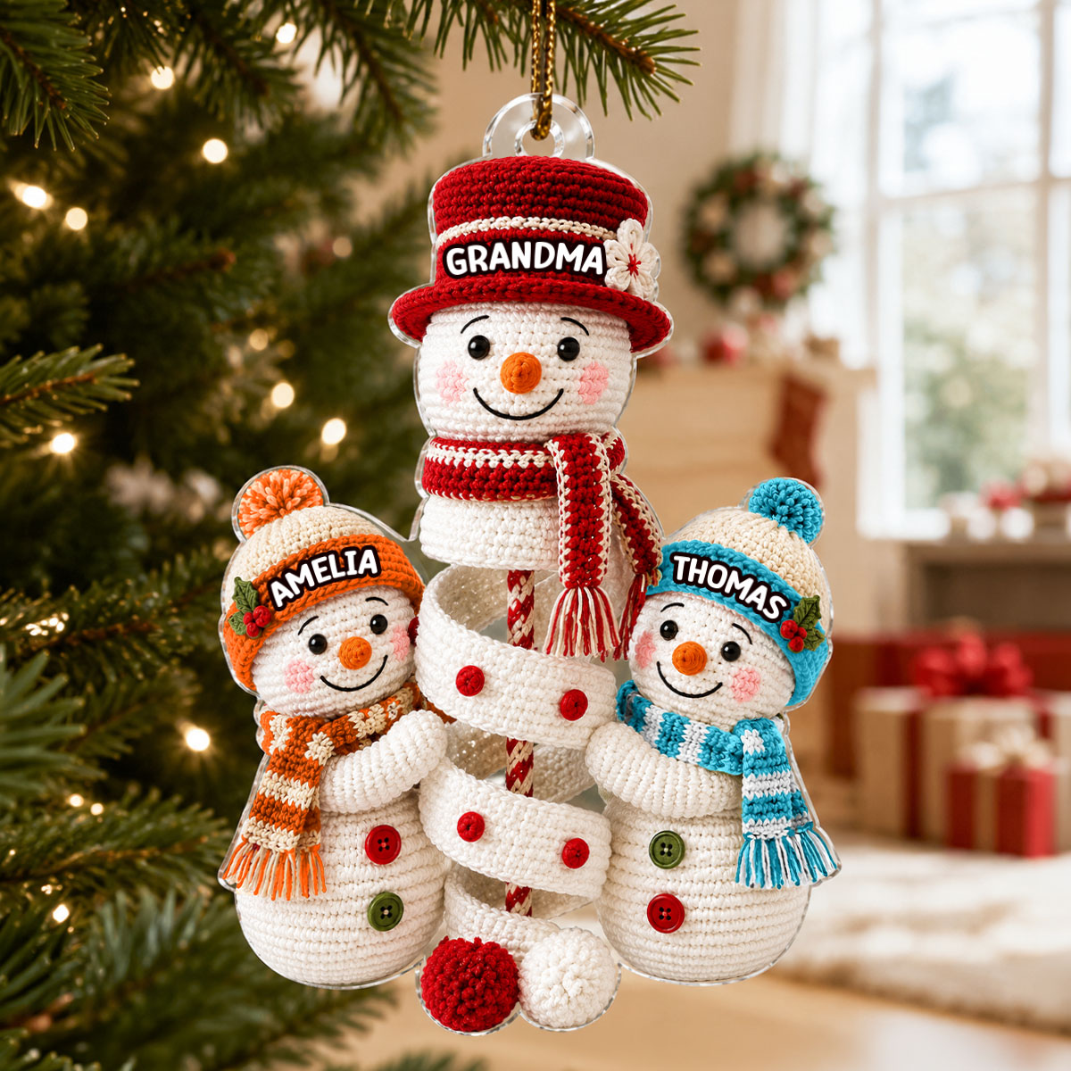 Cute Snowman Grandma & Grandkids - Personalized Acrylic Ornament - Christmas Gift for Grandma, Graddaughter, Grandson
