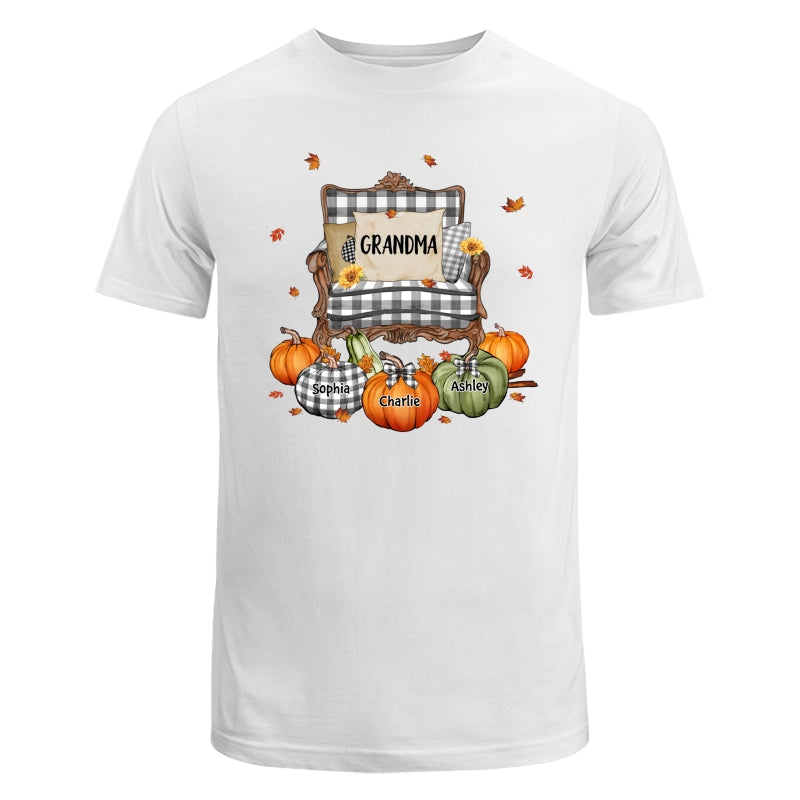 Grandma Mom Pattern Chair And Pumpkins Personalized Shirt