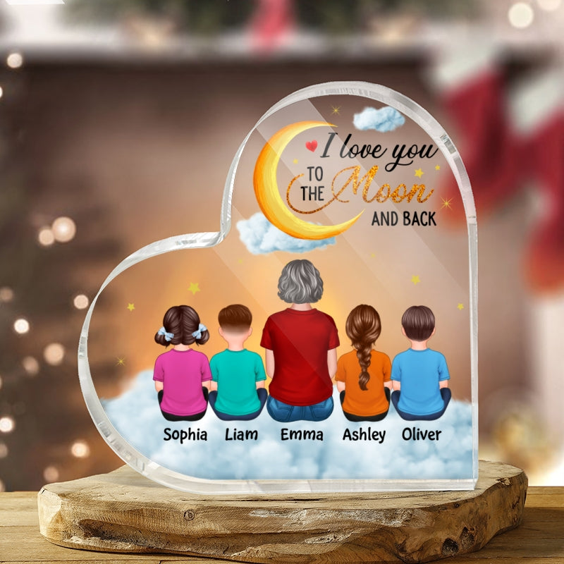 Mom Grandma Kids To The Moon Personalized Acrylic Heart Plaque