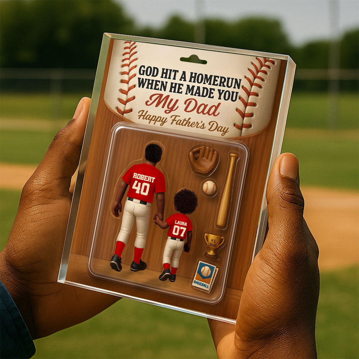 God Hit A Home Run When He Made You Our Dad Custom Action Figure Personalized Acrylic Block Plaque, Father's Day Gift for Baseball Dad