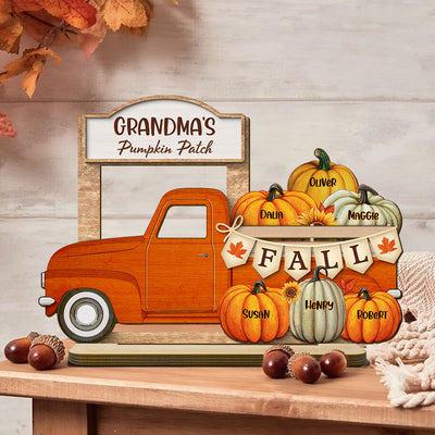 Grandma Fall Season Truck Pumpkins Personalized Standing Wooden Plaque