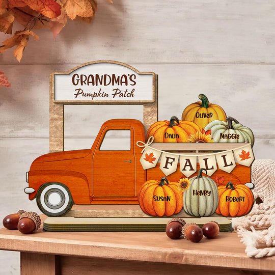 Grandma Fall Season Truck Pumpkins Personalized Standing Wooden Plaque