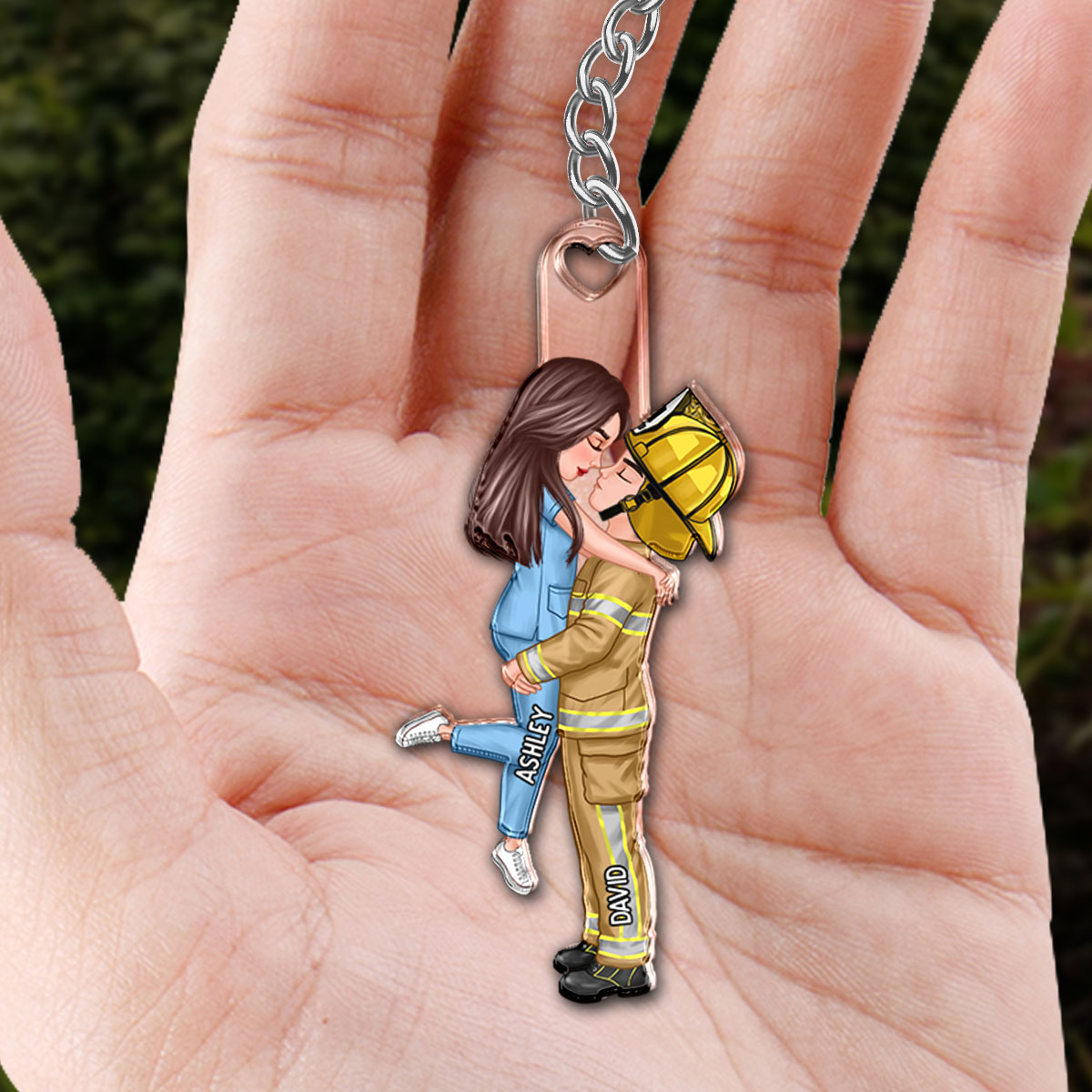 Couple Hugging Kissing Valentine‘s Day Gifts by Occupation Gift For Her Gift For Him Firefighter, Nurse, Police Officer Personalized Acrylic Keychain