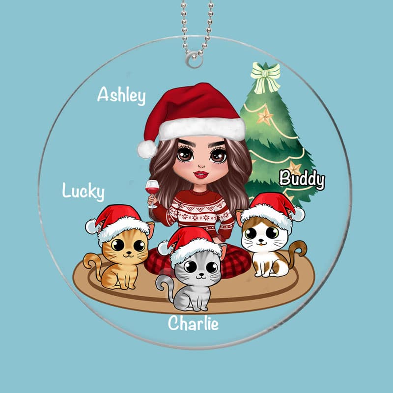 A Girl And Her Cats Personalized Christmas Acrylic Ornament