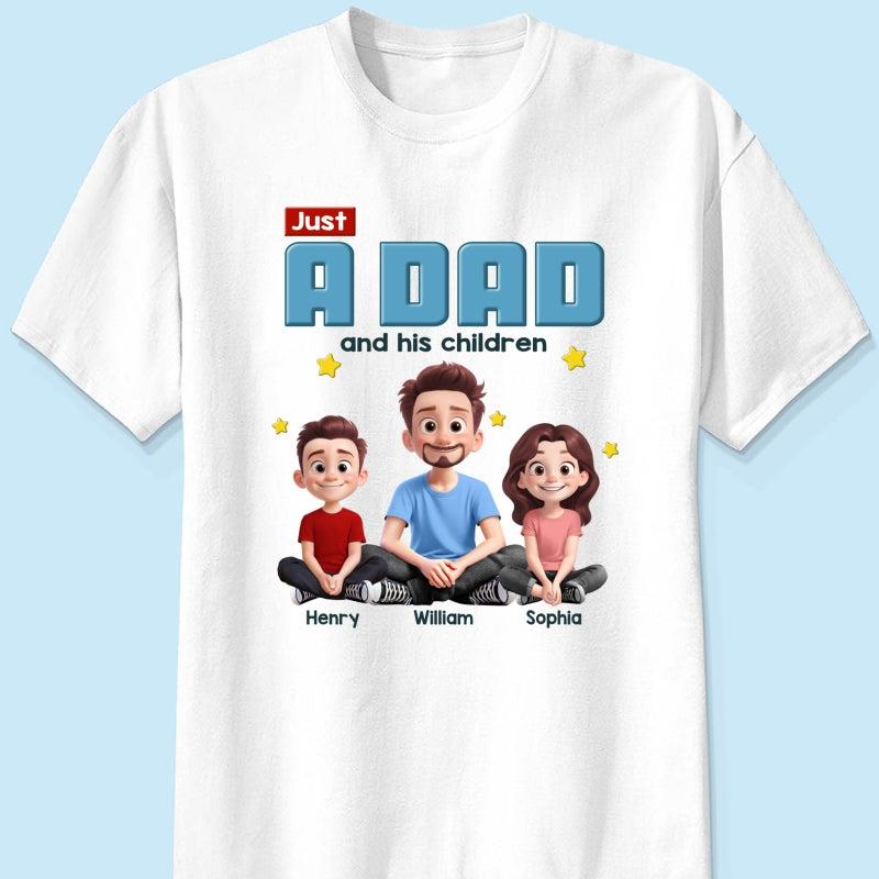 Just A Dad And His Kids Cartoon Funny Style Personalized Shirt, Gift For Dad