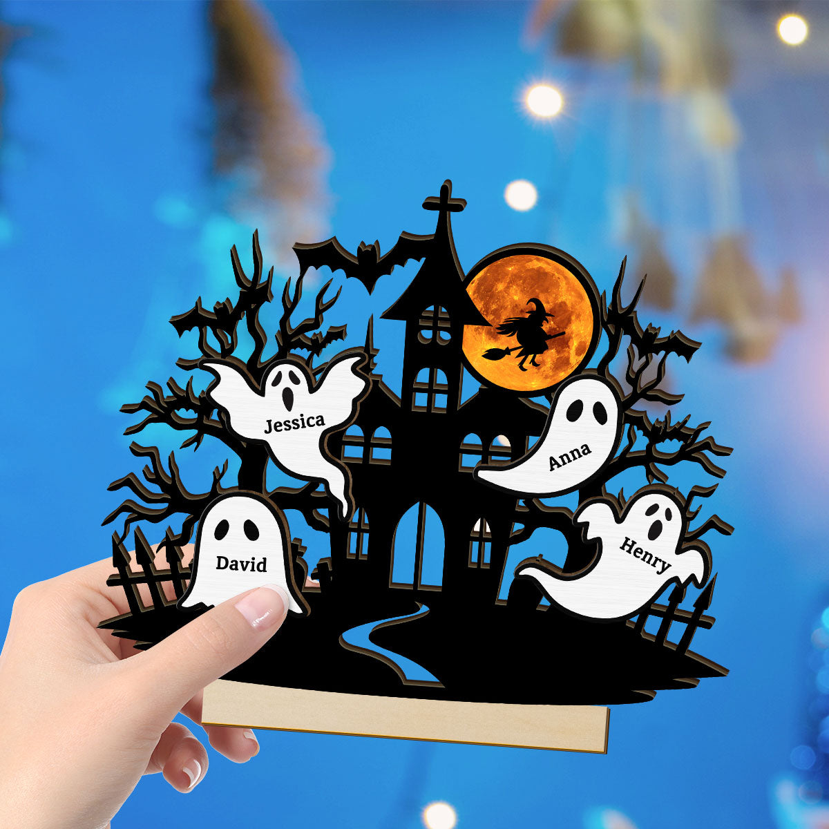 Halloween House Boo Family Personalized 2-Layer Standing Wooden Plaque