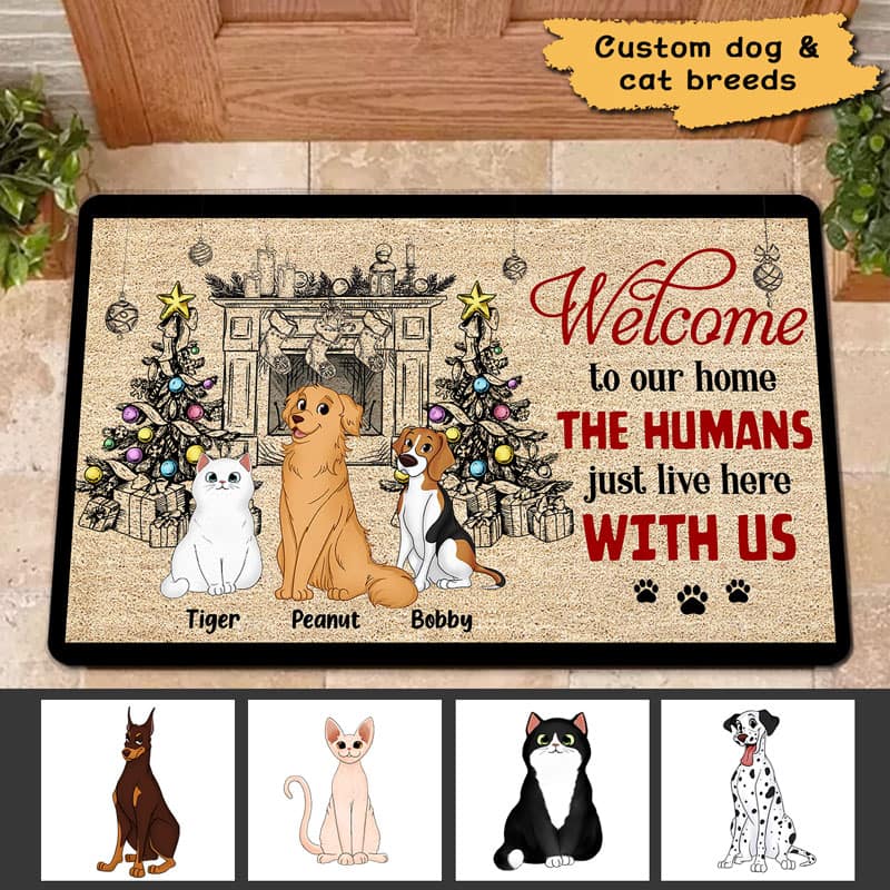 Dogs Cats Welcome To Our Home Christmas Personalized Doormat